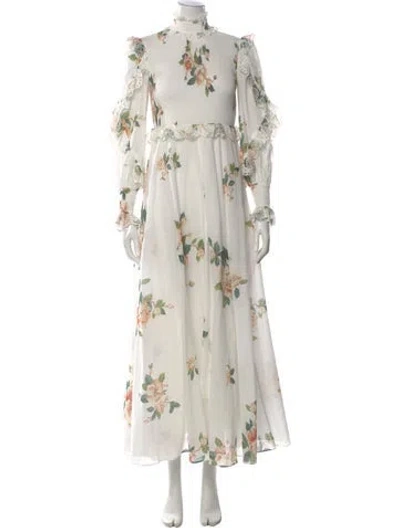 Pre-owned Zimmermann Floral Print Long Dress In White