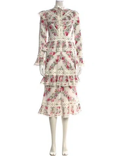Pre-owned Zimmermann Floral Print Long Dress In White