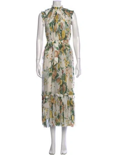 Pre-owned Zimmermann Floral Print Long Dress In White
