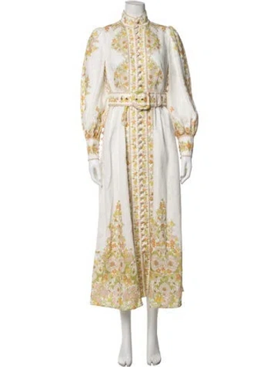 Pre-owned Zimmermann Floral Print Long Dress In White