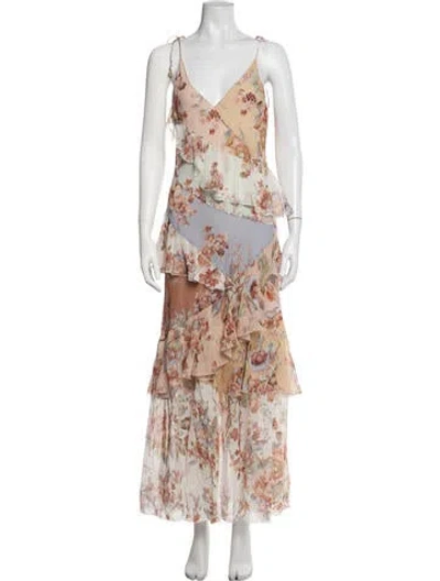 Pre-owned Zimmermann Floral Print Long Dress In White