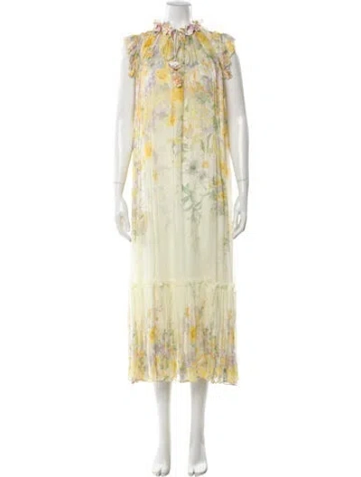 Pre-owned Zimmermann Floral Print Long Dress In Yellow