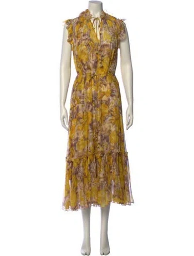 Pre-owned Zimmermann Floral Print Long Dress In Yellow