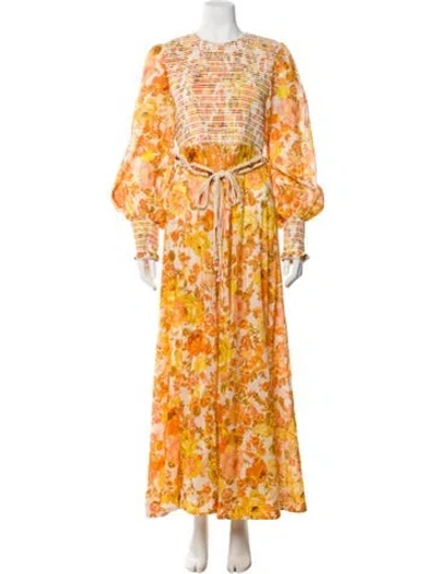 Pre-owned Zimmermann Floral Print Long Dress In Yellow