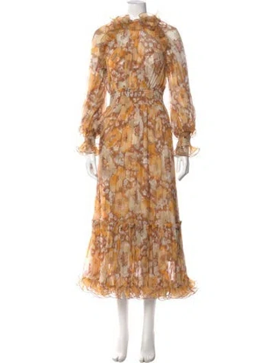 Pre-owned Zimmermann Floral Print Long Dress In Yellow