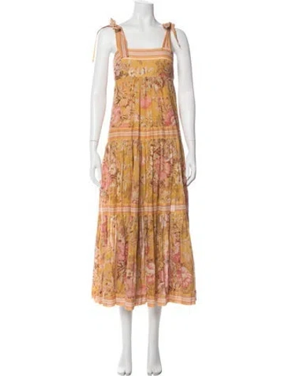 Pre-owned Zimmermann Floral Print Long Dress In Yellow