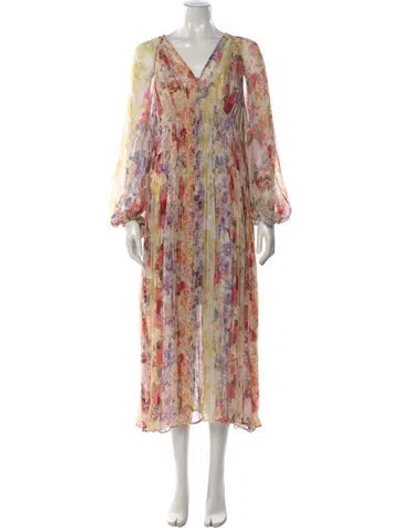 Pre-owned Zimmermann Floral Print Long Dress In Yellow