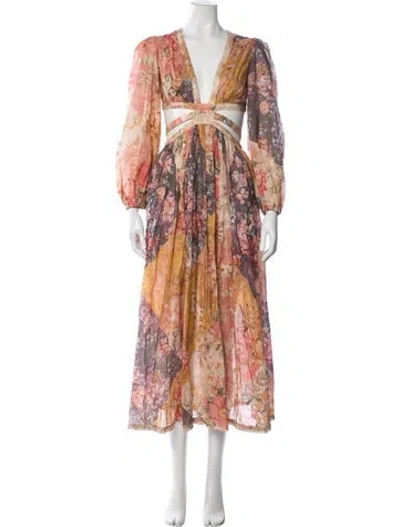 Pre-owned Zimmermann Floral Print Long Dress In Yellow
