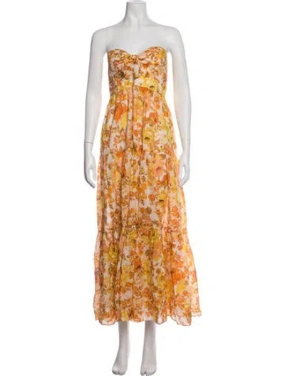 Pre-owned Zimmermann Floral Print Long Dress In Yellow