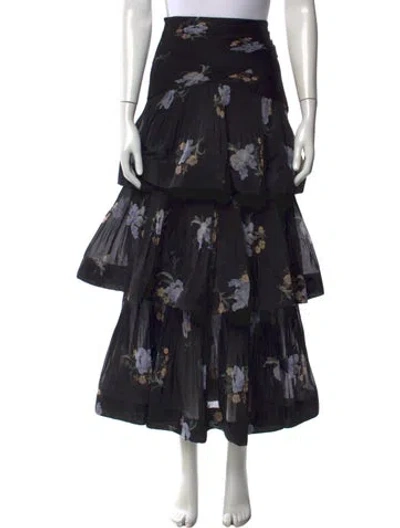 Pre-owned Zimmermann Floral Print Long Skirt In Black
