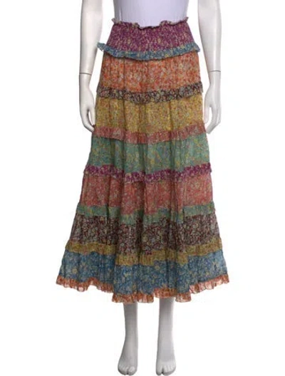 Pre-owned Zimmermann Floral Print Long Skirt In Neutrals