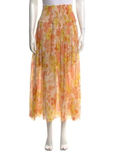 Pre-owned Zimmermann Floral Print Long Skirt In Orange