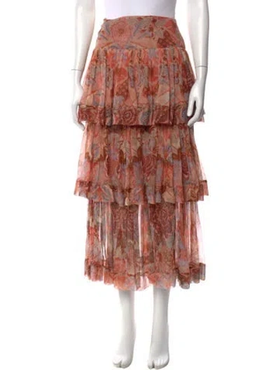 Pre-owned Zimmermann Floral Print Long Skirt In Orange