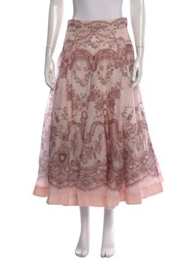 Pre-owned Zimmermann Floral Print Long Skirt In Pink