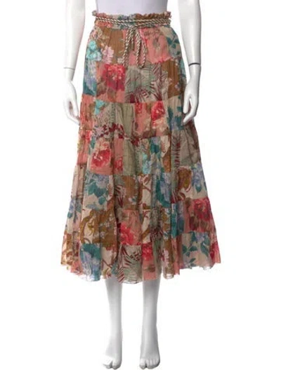 Pre-owned Zimmermann Floral Print Long Skirt In Pink