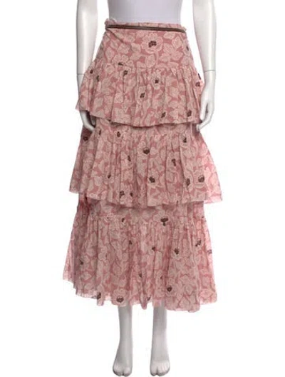 Pre-owned Zimmermann Floral Print Long Skirt In Pink
