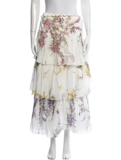 Pre-owned Zimmermann Floral Print Long Skirt W/ Tags In Neutral