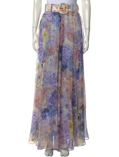 Pre-owned Zimmermann Floral Print Long Skirt W/ Tags In Purple