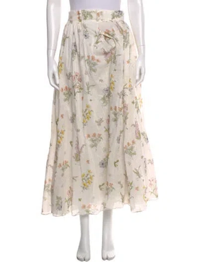 Pre-owned Zimmermann Floral Print Long Skirt In White