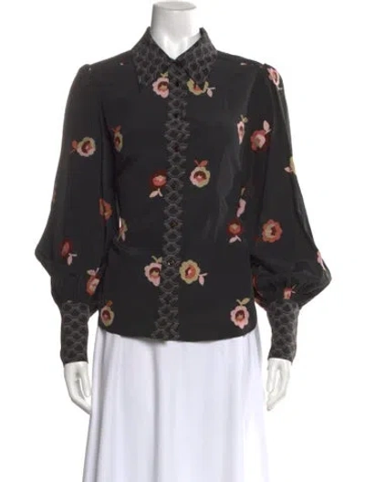 Pre-owned Zimmermann Floral Print Long Sleeve Blouse In Black