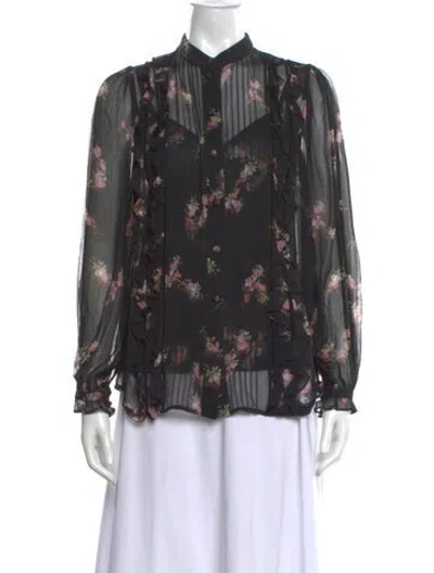Pre-owned Zimmermann Floral Print Long Sleeve Blouse In Black