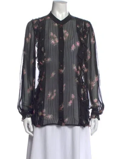 Pre-owned Zimmermann Floral Print Long Sleeve Blouse In Black