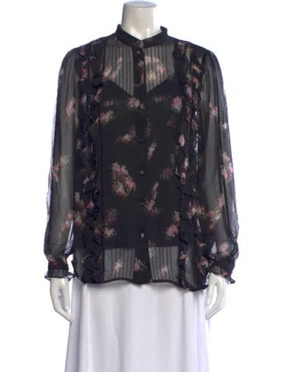 Pre-owned Zimmermann Floral Print Long Sleeve Blouse In Black