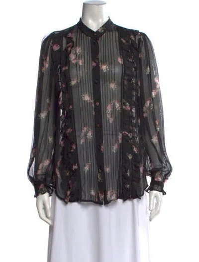 Pre-owned Zimmermann Floral Print Long Sleeve Blouse In Black