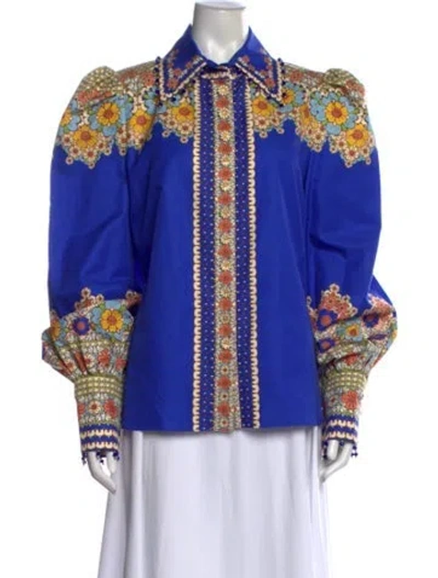 Pre-owned Zimmermann Floral Print Long Sleeve Blouse In Blue
