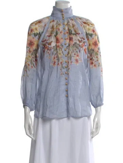 Pre-owned Zimmermann Floral Print Long Sleeve Blouse In Blue