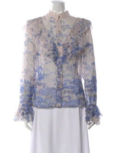 Pre-owned Zimmermann Floral Print Long Sleeve Blouse In Blue