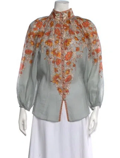 Pre-owned Zimmermann Floral Print Long Sleeve Blouse In Blue/neutrals/orange