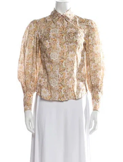Pre-owned Zimmermann Floral Print Long Sleeve Blouse In Brown/orange