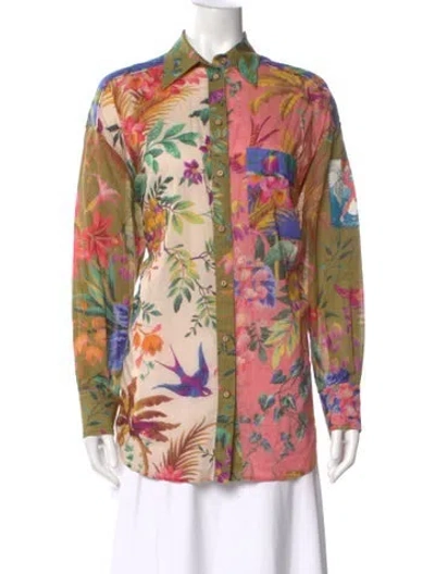 Pre-owned Zimmermann Floral Print Long Sleeve Blouse In Green