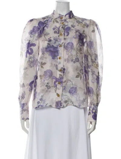 Pre-owned Zimmermann Floral Print Long Sleeve Blouse In Green