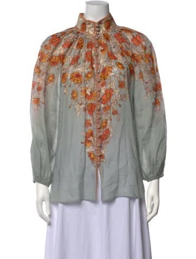 Pre-owned Zimmermann Floral Print Long Sleeve Blouse In Green