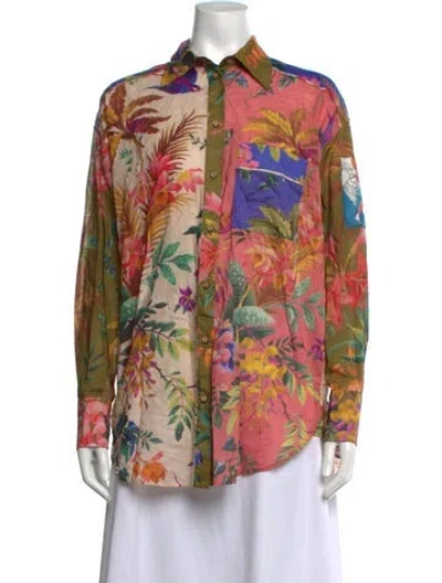 Pre-owned Zimmermann Floral Print Long Sleeve Blouse In Green