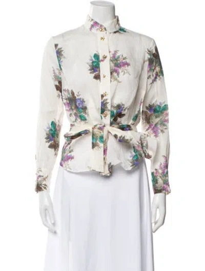 Pre-owned Zimmermann Floral Print Long Sleeve Blouse In Multi
