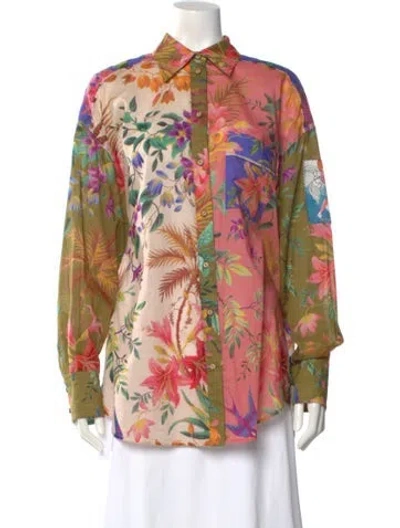 Pre-owned Zimmermann Floral Print Long Sleeve Blouse In Multi