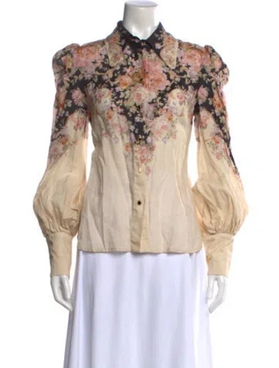 Pre-owned Zimmermann Floral Print Long Sleeve Blouse In Neutral