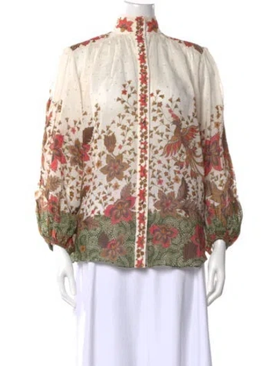 Pre-owned Zimmermann Floral Print Long Sleeve Blouse In Neutral