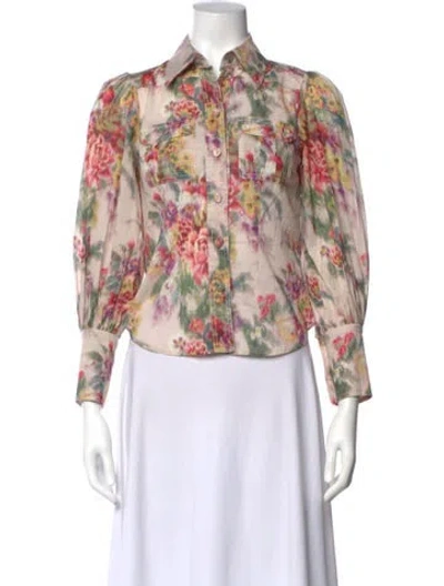 Pre-owned Zimmermann Floral Print Long Sleeve Blouse In Neutral