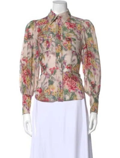 Pre-owned Zimmermann Floral Print Long Sleeve Blouse In Neutral