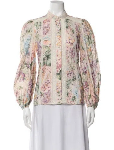 Pre-owned Zimmermann Floral Print Long Sleeve Blouse In Neutral