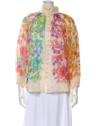 Pre-owned Zimmermann Floral Print Long Sleeve Blouse In Neutral