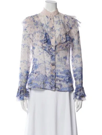 Pre-owned Zimmermann Floral Print Long Sleeve Blouse In Neutral