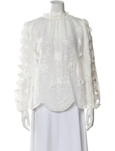 Pre-owned Zimmermann Floral Print Long Sleeve Blouse In Neutral