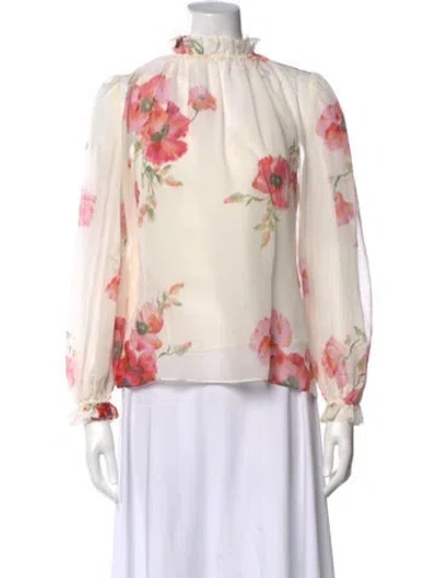 Pre-owned Zimmermann Floral Print Long Sleeve Blouse In Neutral