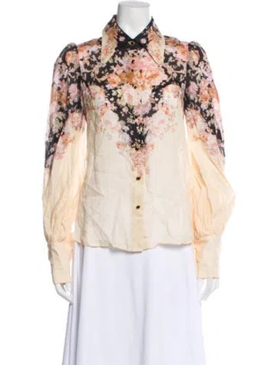 Pre-owned Zimmermann Floral Print Long Sleeve Blouse In Neutral