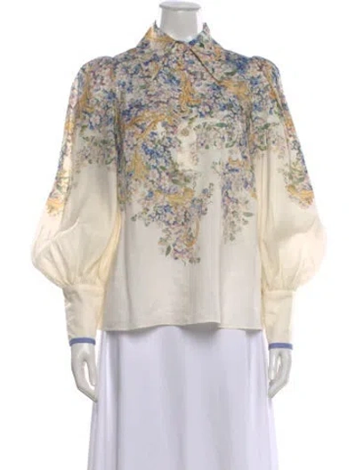 Pre-owned Zimmermann Floral Print Long Sleeve Blouse In Neutral